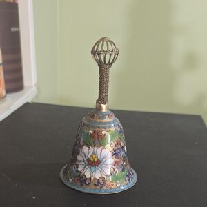 antique cloisonné brass bell, vintage cloisonè bell. 